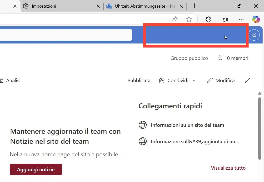 Gear icon in the top right of the SharePoint site – entry point for adding new apps like calendars.