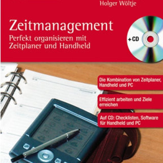 Buchcover "Zeitmanagement“ zeigt einen Palm-PDA und Papierplaner als Symbol für elektronische Planung mit Outlook und Handheld.