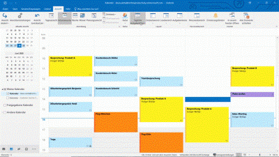 Eine digitale Kalenderansicht in Outlook zeigt mehrere farbcodierte Ereignisse für Juni 2020 an, die sich perfekt für die effiziente Organisation von Outlook Videokursen und anderen Terminen eignen.