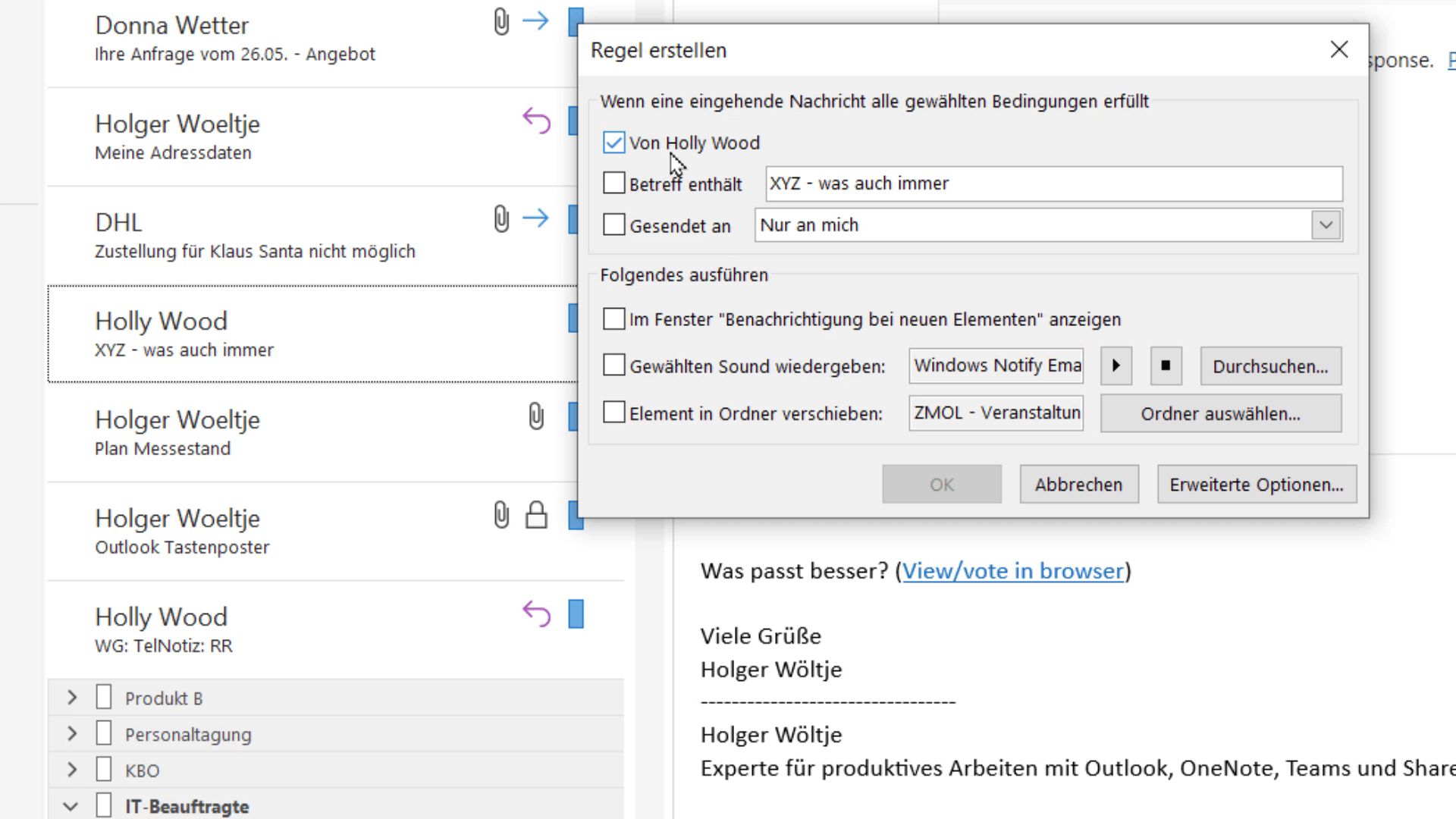 Outlook-Regeln für E-Mails bestimmter Absender erstellen, um trotz deaktivierter Alarme benachrichtigt zu werden